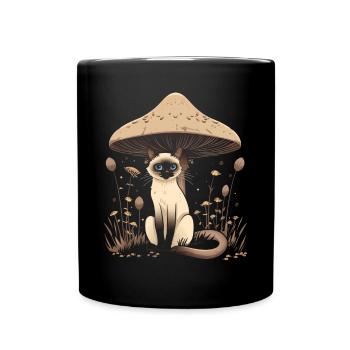 Cottagecore esthétique Chat siamois champignon wit - Mug uni - noir - Devant