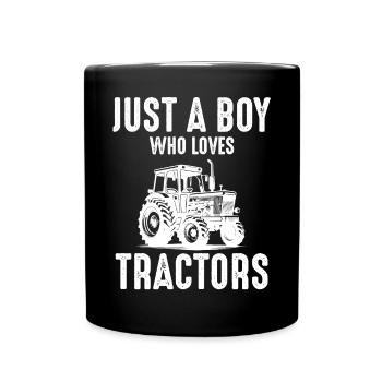 Just a Boy Who Loves Tractors funny Tractor Saying - Full Colour Mug - black - Front