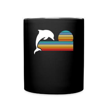 Retro Dolphin Sunset Stripes - Full Colour Mug - black - Front