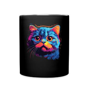 Katze Wasserfarben bunte Schottische Faltohrkatze - Tasse einfarbig - Schwarz - Vorne