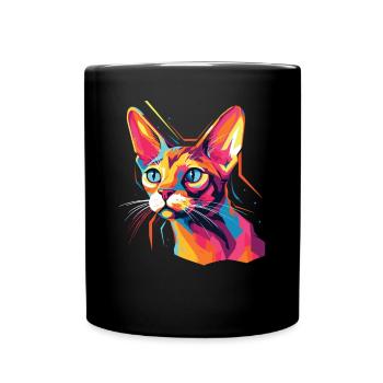 Cat Watercolor Colorful Abyssinian Cat - Full Colour Mug - black - Front