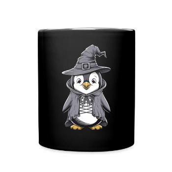 Pingouin mignon en costume de sorcière d’Halloween - Mug uni - noir - Devant