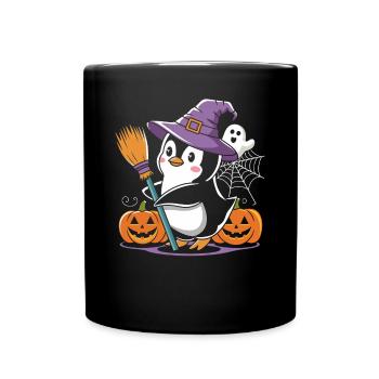 Penguin Halloween Witch with Pumpkins and Ghosts - Full Colour Mug - black - Front