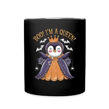 Pingouin Halloween Boo ! Je suis une reine - Mug uni - noir - Devant