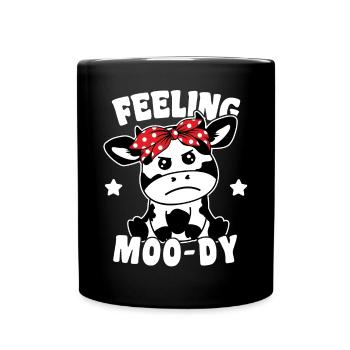 Cute Cow Feeling Moody Funny Pun - Full Colour Mug - black - Front