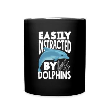 Easily distracted by dolphins - Full Colour Mug - black - Front
