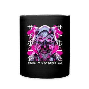 Cyberpunk Anime Girl Cyborg Futuristic Japanese - Full Colour Mug - black - Front
