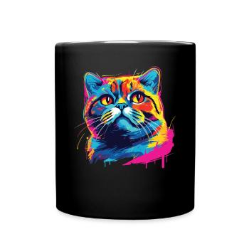 Katze Wasserfarben bunte Schottische Faltohrkatze - Tasse einfarbig - Schwarz - Vorne