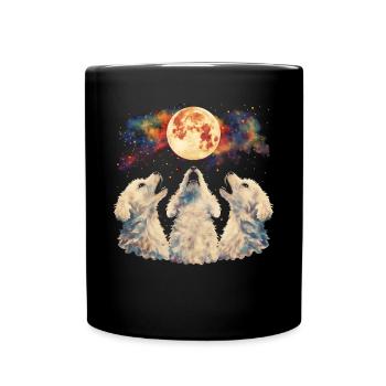 Bichon Frise Dog Howling Moon - Full Colour Mug - black - Front