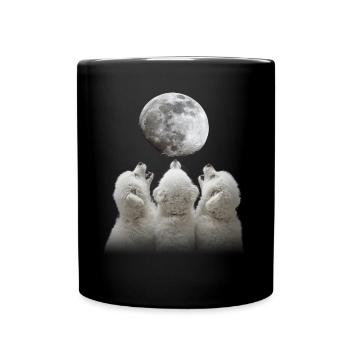 Bichon Frise Dog Howling Moon - Full Colour Mug - black - Front