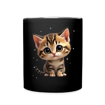 Kätzchen Sternchen Motiv - Tasse einfarbig - Schwarz - Vorne