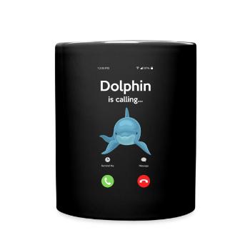 Dolphin Calling Funny Animal Motif - Full Colour Mug - black - Front