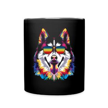 Siberian Husky Hund Sonnenbrille Popart - Tasse einfarbig - Schwarz - Vorne