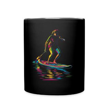 SUP Stand Up Paddling Paddle Board Popart - Tasse einfarbig - Schwarz - Vorne