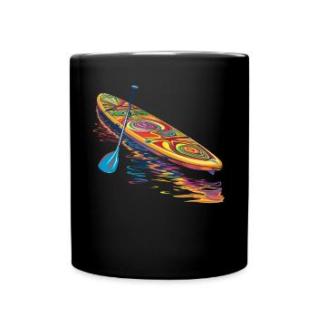 SUP Stand Up Paddling Paddle Board Popart - Tasse einfarbig - Schwarz - Vorne