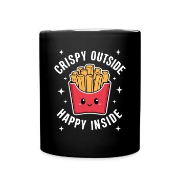 Pommes Fries Tüte Crispy Outside Happy Inside - Tasse einfarbig - Schwarz - Vorne