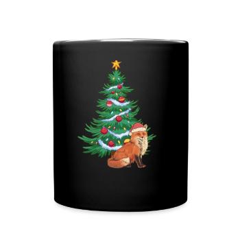 Weihnachten Christmas Weihnachtsbaum Fuchs Santa - Tasse einfarbig - Schwarz - Vorne