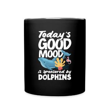 La bonne humeur du jour est sponsorisée par les dauphins - Mug uni - noir - Devant