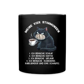 Lazy Tshirt Work Cat Funny Sarcasm Office - Full Colour Mug - black - Front