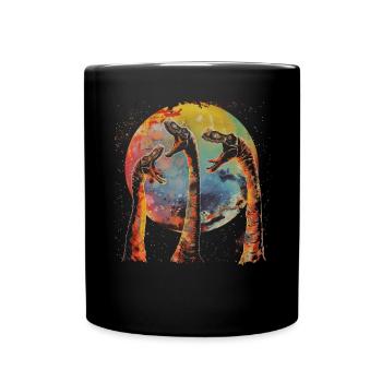 Brachiosaurus Dinosaur Howling Moon - Full Colour Mug - black - Front