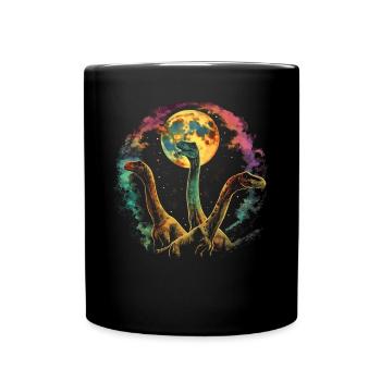 Brachiosaurus Dinosaur Howling Moon - Full Colour Mug - black - Front