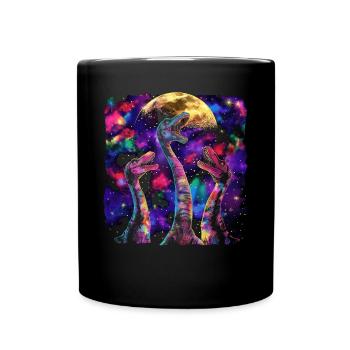 Brachiosaurus Dinosaur Howling Moon - Full Colour Mug - black - Front