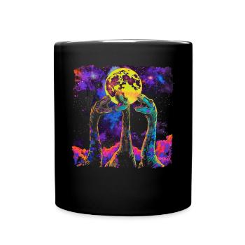 Brachiosaurus Dinosaur Howling Moon - Full Colour Mug - black - Front