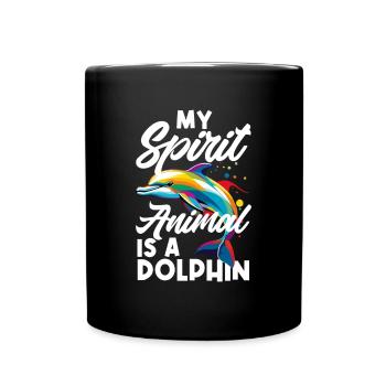 Mein Geisttier Ist Ein Delfin Buntes Design - Tasse einfarbig - Schwarz - Vorne