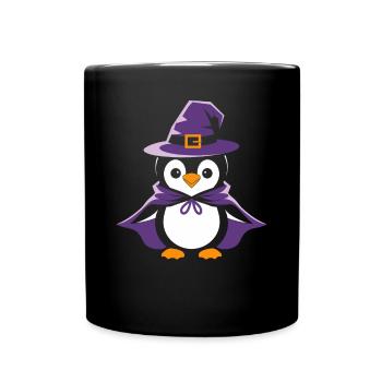 Penguin Halloween Witch Hat and Cloak - Full Colour Mug - black - Front