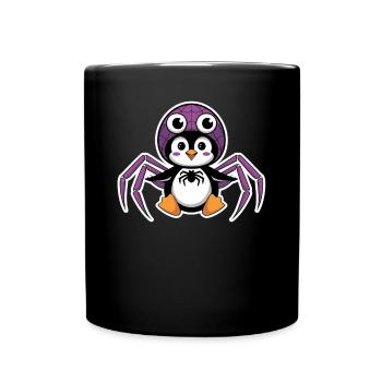 Cute penguin in Halloween spider costume - Full Colour Mug - black - Front