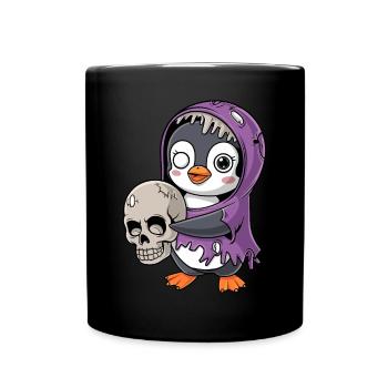 Penguin Zombie Halloween with Skull - Full Colour Mug - black - Front