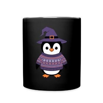 Pingouin mignon Halloween en costume de sorcière - Mug uni - noir - Devant