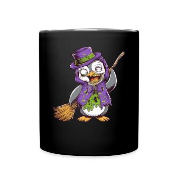 Halloween Penguin Zombie Mit Besen Und Hut - Tasse einfarbig - Schwarz - Vorne