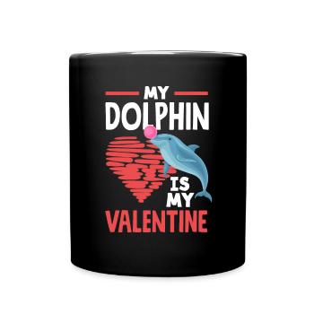 Mein Delfin Ist Mein Valentin Herz - Tasse einfarbig - Schwarz - Vorne