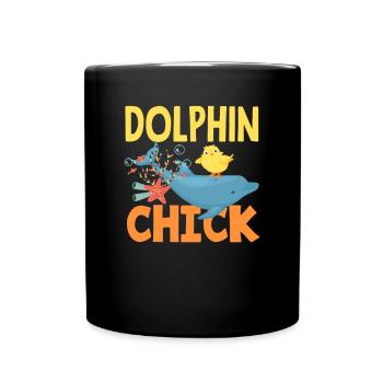 Delfin Küken Cartoon Design - Tasse einfarbig - Schwarz - Vorne