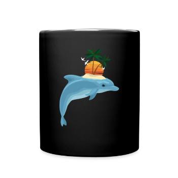 Dolphin Sunset Palm Trees Paradise - Full Colour Mug - black - Front