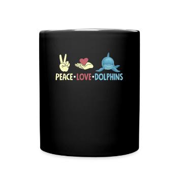 Frieden Liebe Delfine Grafik - Tasse einfarbig - Schwarz - Vorne