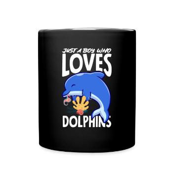 A boy who loves dolphins - Full Colour Mug - black - Front