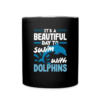 A beautiful day to swim with dolphins - Full Colour Mug - black - Front