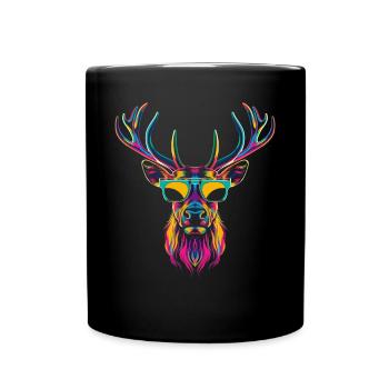 Rentier Weihnachten Weihnachtsmann Sonnenbrille Po - Tasse einfarbig - Schwarz - Vorne