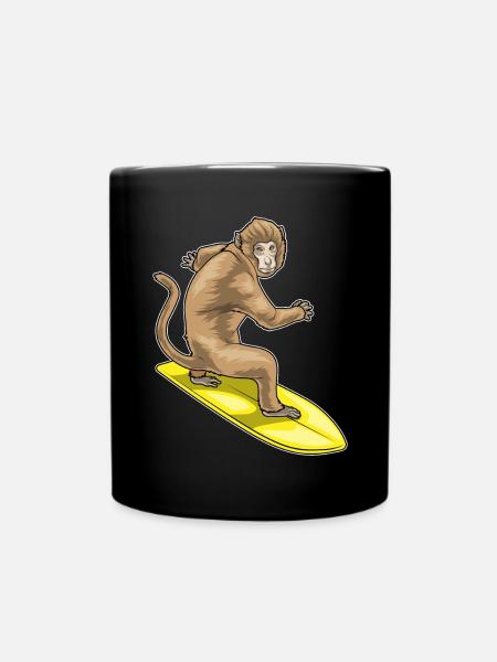 Affe Surfen Surfbrett Sommer - Tasse einfarbig - Schwarz