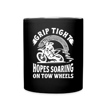 Dirtbike Rider Soaring On Tow Wheels MX Motocross - Full Colour Mug - black - Front