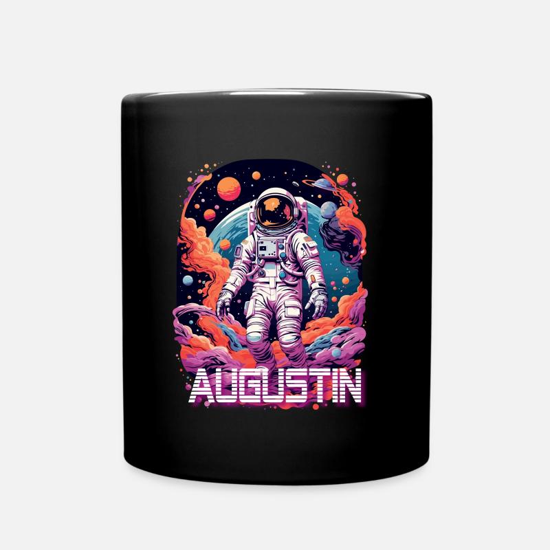 AUGUSTIN - Schöner Jungen Name mit Astronaut - Tasse einfarbig - Schwarz