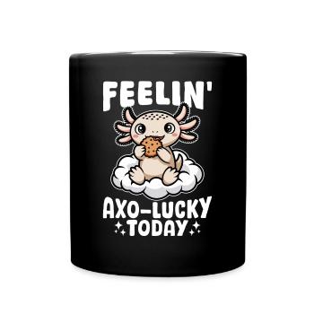 Drôle Axolotl Kawaii se sentant Axo-chanceux aujourd’hui - Mug uni - noir - Devant