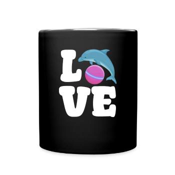 Liebe Delfin Mit Ball Niedlich Ozean - Tasse einfarbig - Schwarz - Vorne