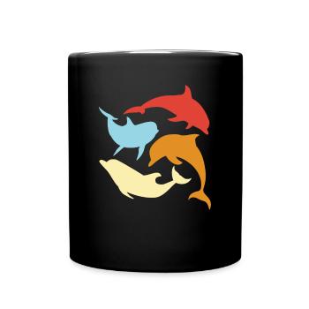 Bunte Delfine Kreisel Meer Motiv - Tasse einfarbig - Schwarz - Vorne