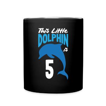 This Little Dolphin Is 5 5th Birthday - Full Colour Mug - black - Front