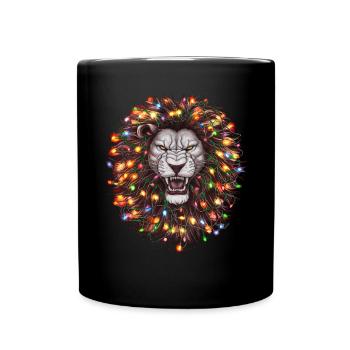 Löwe Ugly Christmas Weihnachten Xmas Santa - Tasse einfarbig - Schwarz - Vorne