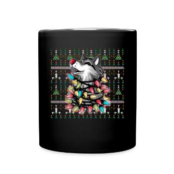 Wolf Ugly Christmas Weihnachten Xmas Santa Claus - Full Colour Mug - black - Front
