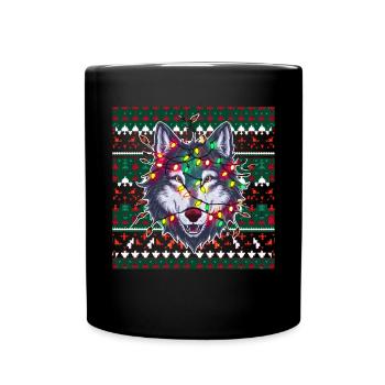 Wolf Ugly Christmas Weihnachten Xmas Santa Claus - Full Colour Mug - black - Front